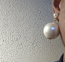 Load image into Gallery viewer, Handmade extra large faux pearl dangle earrings
