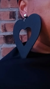 Giant wooden heart clip on earrings