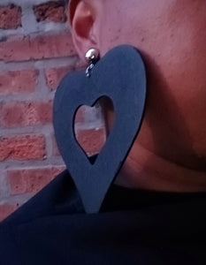 Giant wooden heart clip on earrings