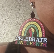 Load image into Gallery viewer, Clip on Wooden Juneteenth earrings
