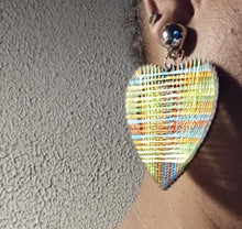 Load image into Gallery viewer, Handmade colorful silk thread and wood Mondrian clip on earrings
