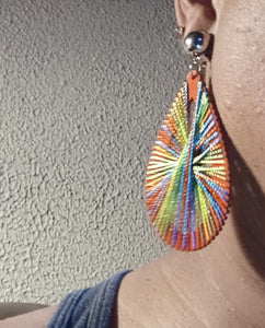 Handmade colorful silk thread and wood Mondrian clip on earrings