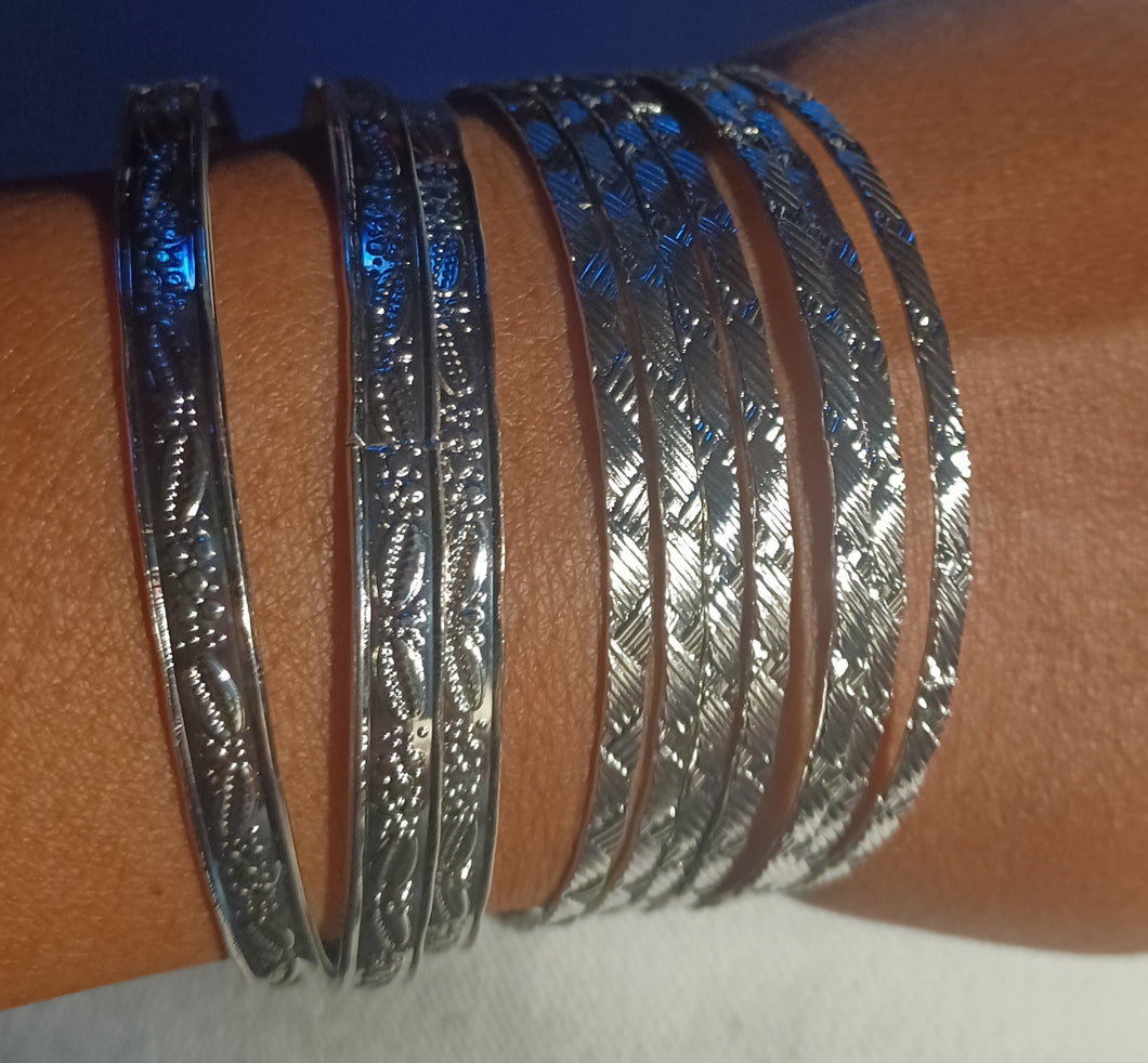 Set of 15 silver metal boho bangles