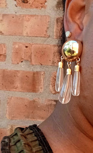 Chunky clear lucite and and gold ball earrings