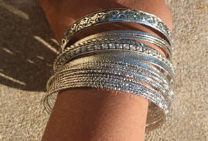 Set of 20 boho Silver metal bangles