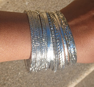 Set of 20 boho Silver metal bangles