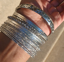 Load image into Gallery viewer, Set of 20 boho Silver metal bangles
