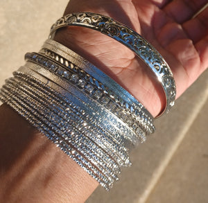 Set of 20 boho Silver metal bangles