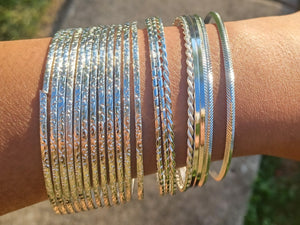 Set of 20 boho Silver metal bangles