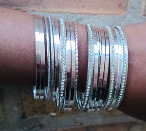 Set of 20 glam boho Silver metal bangles