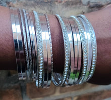 Load image into Gallery viewer, Set of 20 glam boho Silver metal bangles
