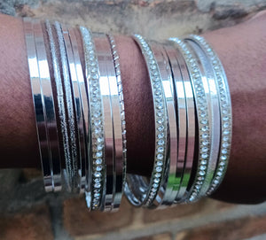 Set of 20 glam boho Silver metal bangles