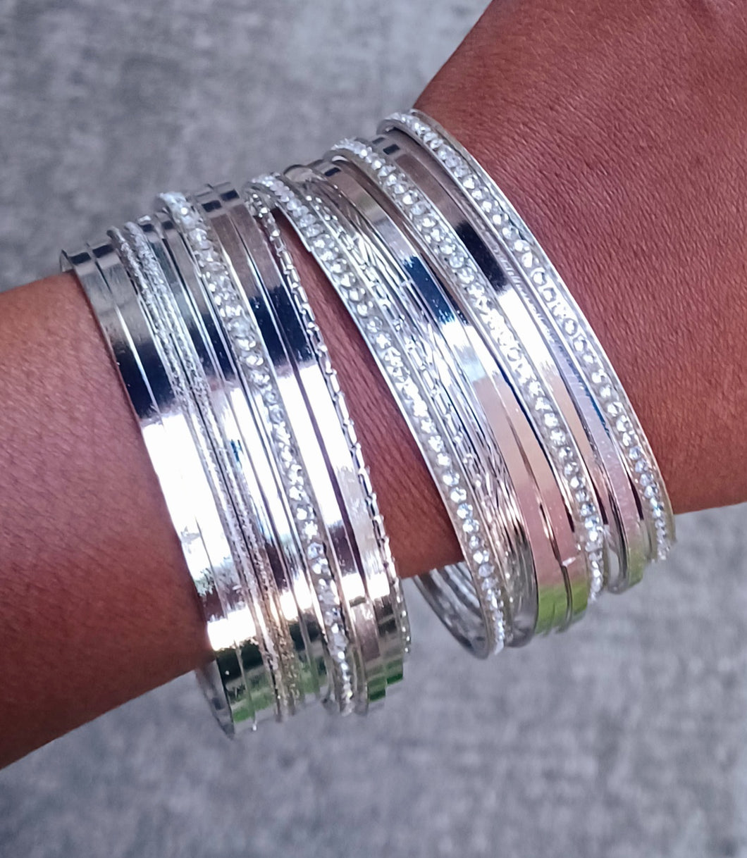 Set of 20 glam boho Silver metal bangles