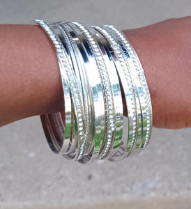 Set of 20 glam boho Silver metal bangles