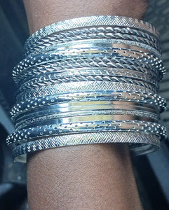 Set of 20 boho Silver metal bangles