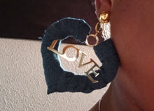 Load image into Gallery viewer, Clip on handmade Denim Bamboo Love earrings
