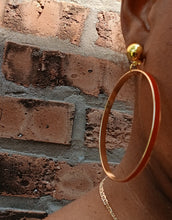 Load image into Gallery viewer, Gold with red enamel clip on hoops
