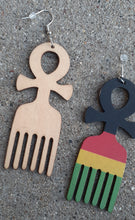 Load image into Gallery viewer, ANKH symbol Afro pick Earrings Kargo Fresh
