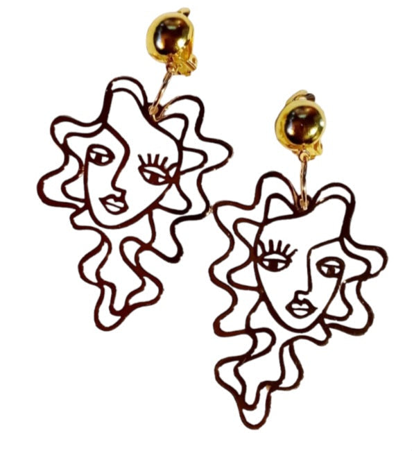 Abstract Face Design  Pop Art Clip on Earrings Kargo Fresh