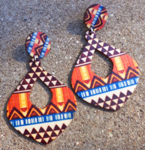 Abstract Geometric Print Wooden Earrings Kargo Fresh