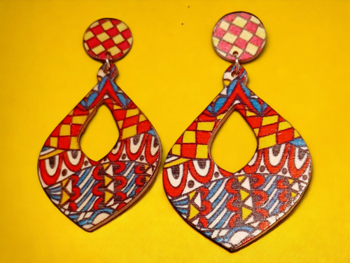 Abstract Graffiti Print Wooden Earrings Kargo Fresh