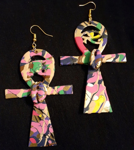 Abstract Handpainted Ankh Earrings Kargo Fresh