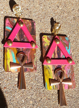 Load image into Gallery viewer, Abstract Handpainted Ankh Pyramid and Pharaoh Earrings Kargo Fresh
