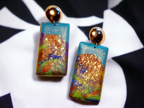 Abstract Handpainted Design Wooden Clip on Earrings Kargo Fresh