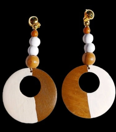 Abstract Handpainted Design Wooden Clip on Earrings Kargo Fresh