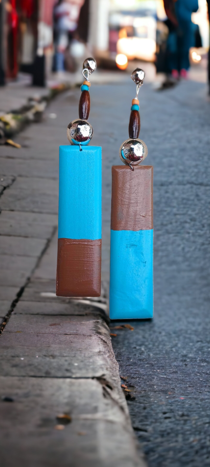 Abstract Handpainted Design Wooden Clip on Earrings Kargo Fresh