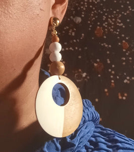 Abstract Handpainted Design Wooden Clip on Earrings Kargo Fresh