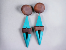 Load image into Gallery viewer, Abstract Handpainted Design Wooden Clip on Earrings Kargo Fresh
