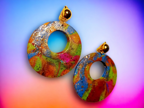 Abstract Handpainted Design Wooden Clip on Earrings Kargo Fresh