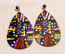 Load image into Gallery viewer, Abstract Handpainted Design Wooden Clip on Earrings Kargo Fresh
