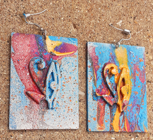 Abstract Handpainted Eye of Horus Wood Earrings Kargo Fresh