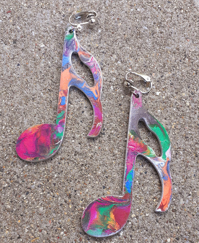 Abstract Handpainted Music Note Wooden Clip on Earrings Kargo Fresh
