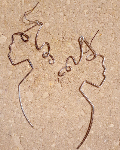 Abstract Metal Wire Face Earrings Kargo Fresh