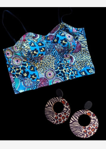 Abstract Stretch bustier crop top and earrings set New 3xl Kargo Fresh