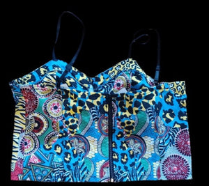 Abstract Stretch bustier crop top and earrings set New 3xl Kargo Fresh