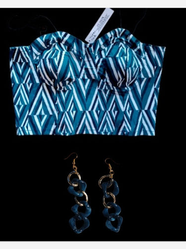 Abstract Stretch bustier crop top and earrings set New 3xl Kargo Fresh