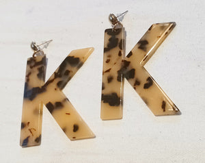 Abstract Tortoise Acrylic K Initial Earrings Kargo Fresh