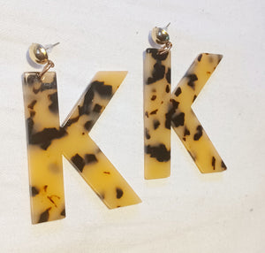 Abstract Tortoise Acrylic K Initial Earrings Kargo Fresh