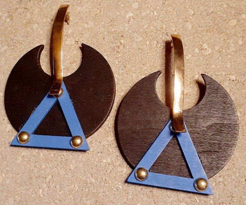 Abstract Wooden Pyramid and Crescent Moon Earrings Kargo Fresh