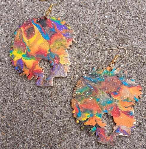 Abstract handpainted Afro Princess Earrings Kargo Fresh