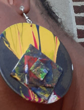 Load image into Gallery viewer, Abstract handpainted Circular Square Wooden Earrings Kargo Fresh
