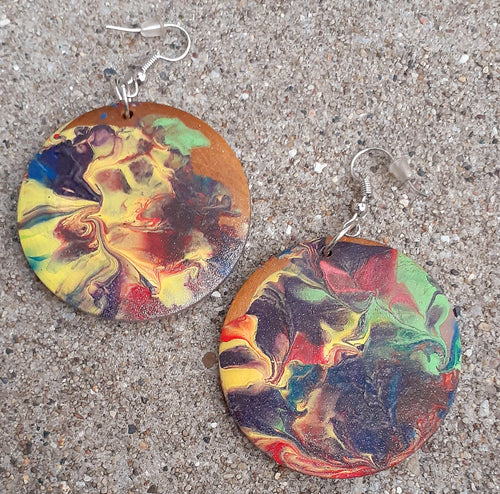 Abstract handpainted Minimalist Wooden Earrings Kargo Fresh