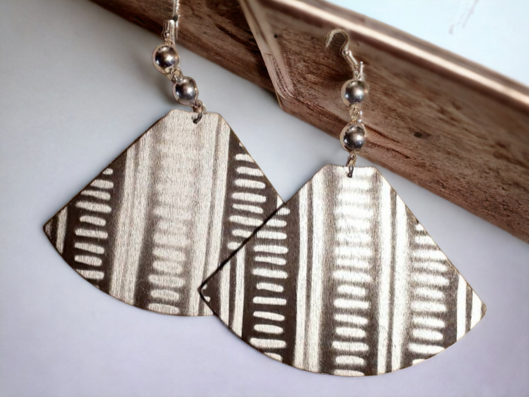 Abstract handpainted Mudcloth print Wooden Earrings Kargo Fresh