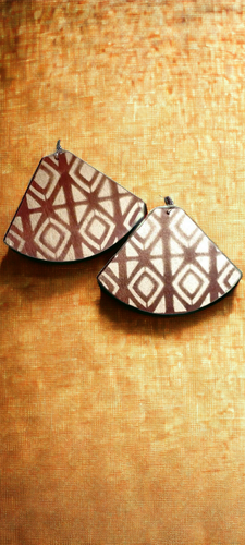 Abstract handpainted Mudcloth print Wooden Earrings Kargo Fresh