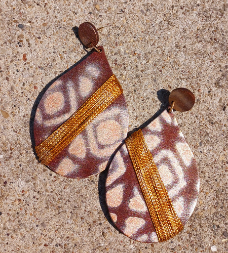 Abstract handpainted Mudcloth print Wooden Earrings Kargo Fresh