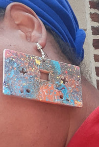 Abstract handpainted Wooden Cassette Tape Earrings Kargo Fresh